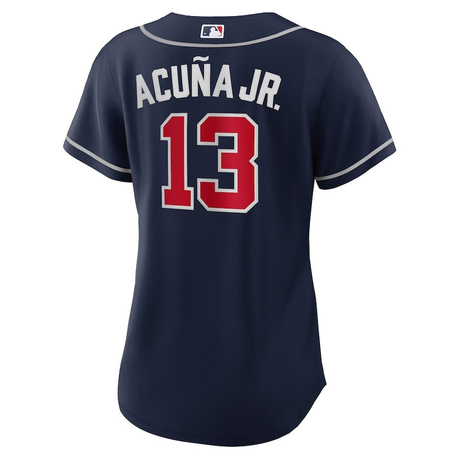 Ronald Acuna Jr. 13 Atlanta Braves Alternate Player Navy MLB Jersey Women's