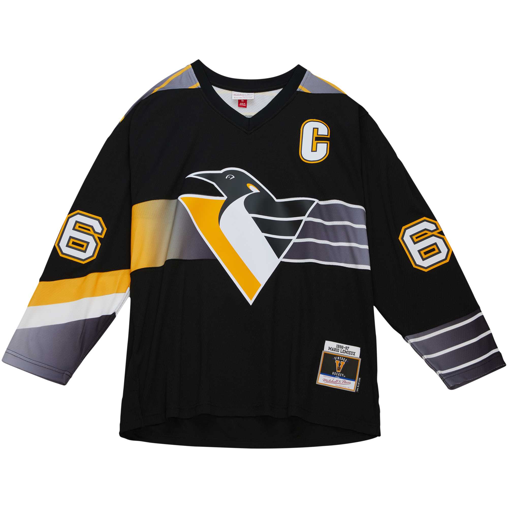 Pittsburgh Penguins Mario Lemieux Mitchell Ness Black Captain's Patch 1996/97 Blue Line Player NHL Jersey Men's
