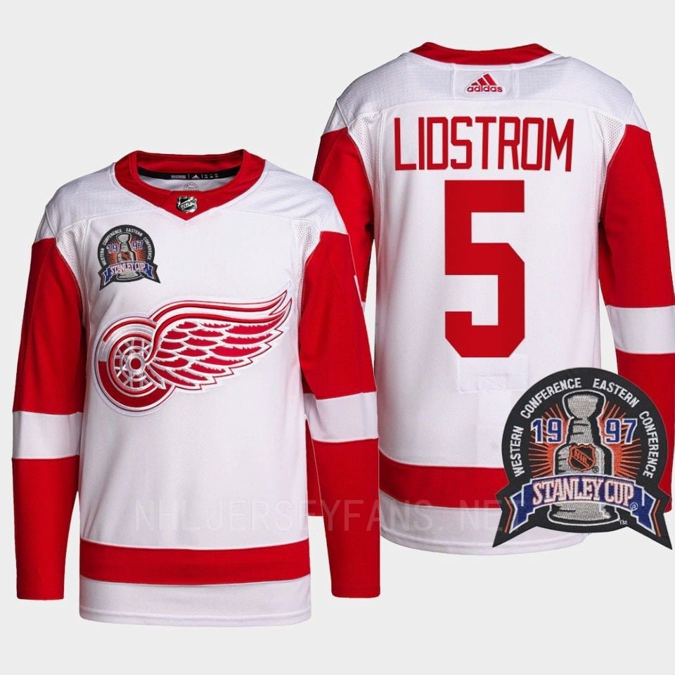 Nicklas Lidstrom 5 1997 Stanley Cup Detroit Red Wings Red 25th Anniversary NHL Jersey Men's