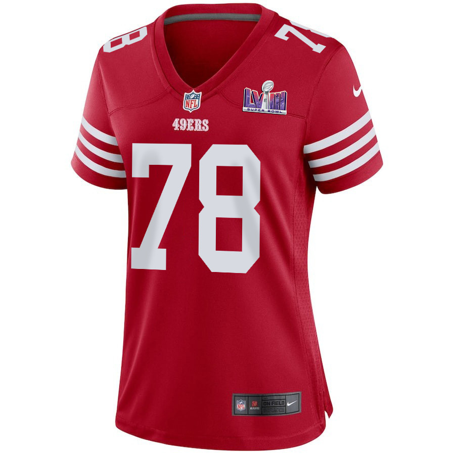 Ben Bartch 78 San Francisco 49ers Super Bowl LVIII Patch Game Scarlet NFL Jersey Women's