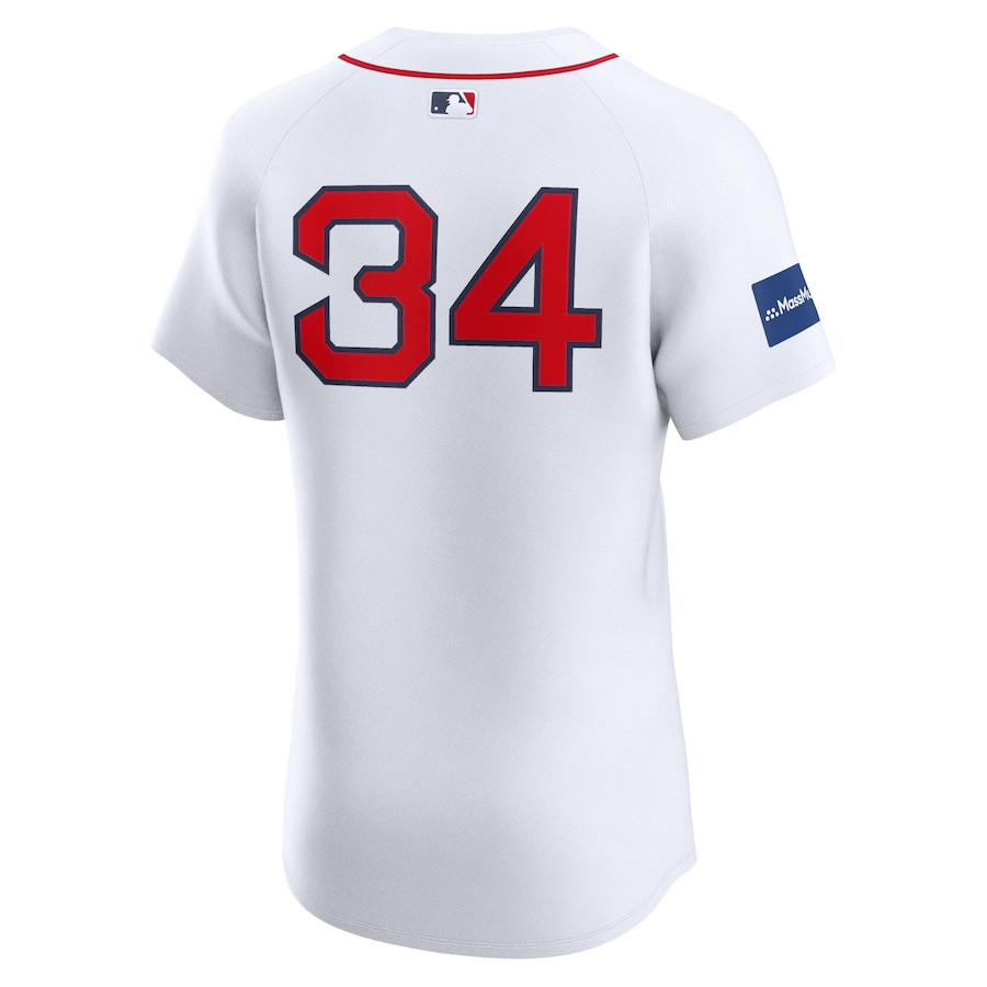 David Ortiz 34 Boston Red Sox Home Elite Sponsor Patch Player White MLB Jersey Men's