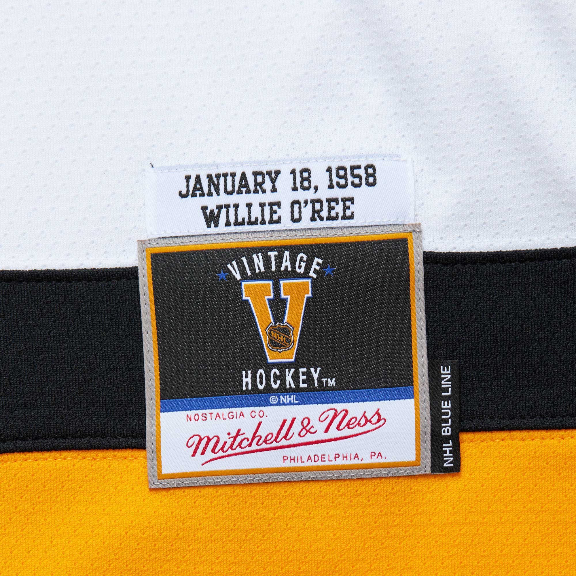 Boston Bruins Willie O'Ree Mitchell Ness White 1958 Blue Line Player NHL Jersey Men's