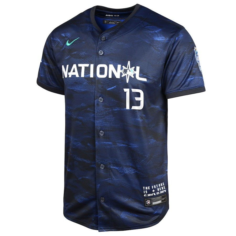 Ronald Acu?a Jr. 13 National League 2023 All Star Game Limited Royal MLB Jersey Youth