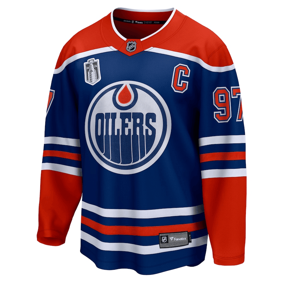 Connor McDavid 97 Edmonton Oilers 2024 Stanley Cup Final Home Breakaway Player Royal NHL Jersey Men's