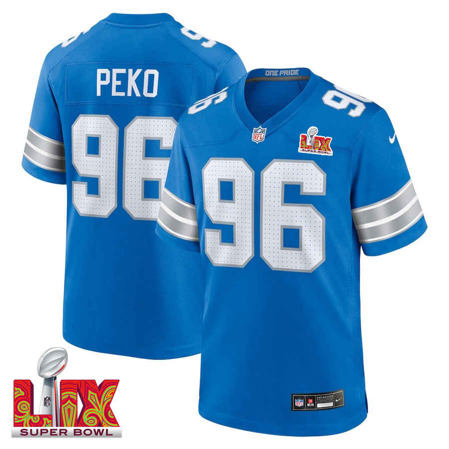 Kyle Peko #96 Detroit Lions Super Bowl LIX Blue NFL Jersey Men's