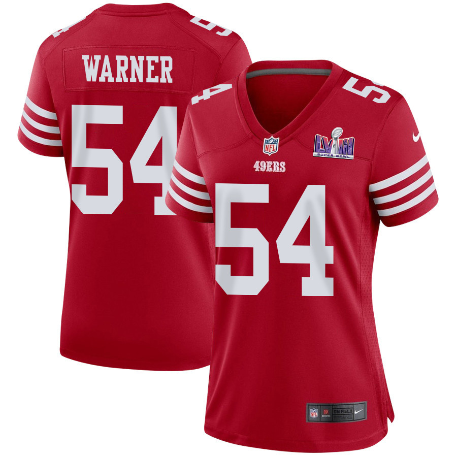 Fred Warner 54 San Francisco 49ers Super Bowl LVIII Patch Game Scarlet NFL Jersey Women's