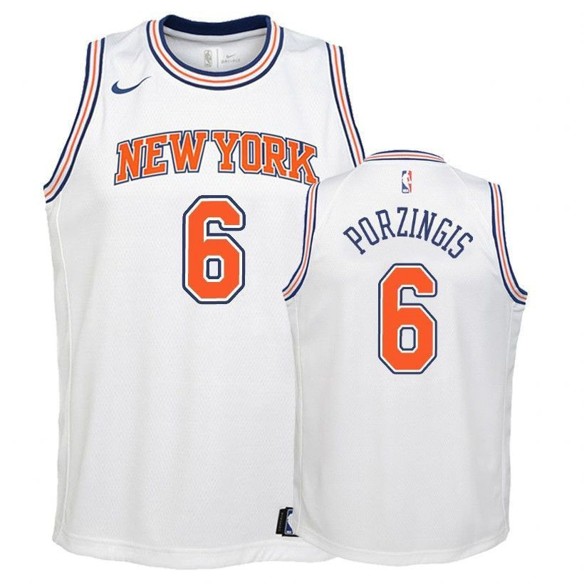 New York Knicks Kristaps Porzingis 6 State White NBA Jersey Youth