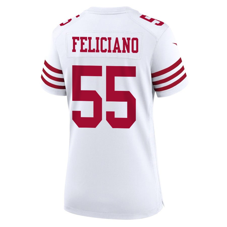 Jon Feliciano 55 San Francisco 49ers Super Bowl LVIII Patch Game White NFL Jersey Women's