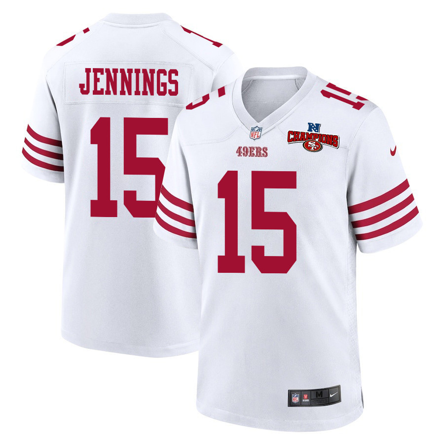 Jauan Jennings 15 San Francisco 49ers NFC Champions Patch Game White NFL Jersey Men's