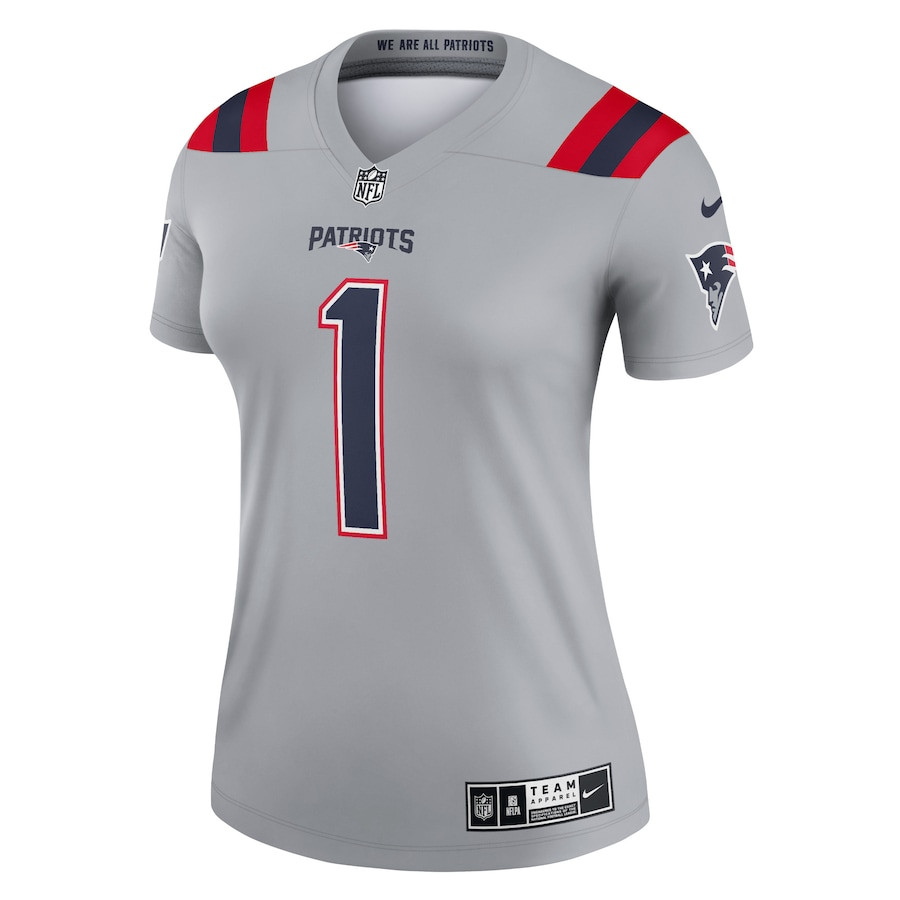 Cam Newton 1 New England Patriots Inverted Legend Gray NFL Jersey Women's