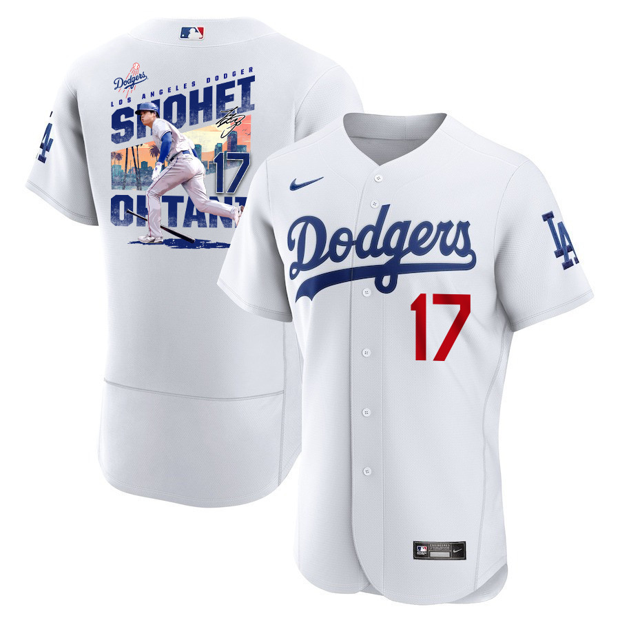 Shohei Ohtani 17 Los Angeles Dodgers Signed Homerun 2023 Home ELITE White MLB Jersey Men's