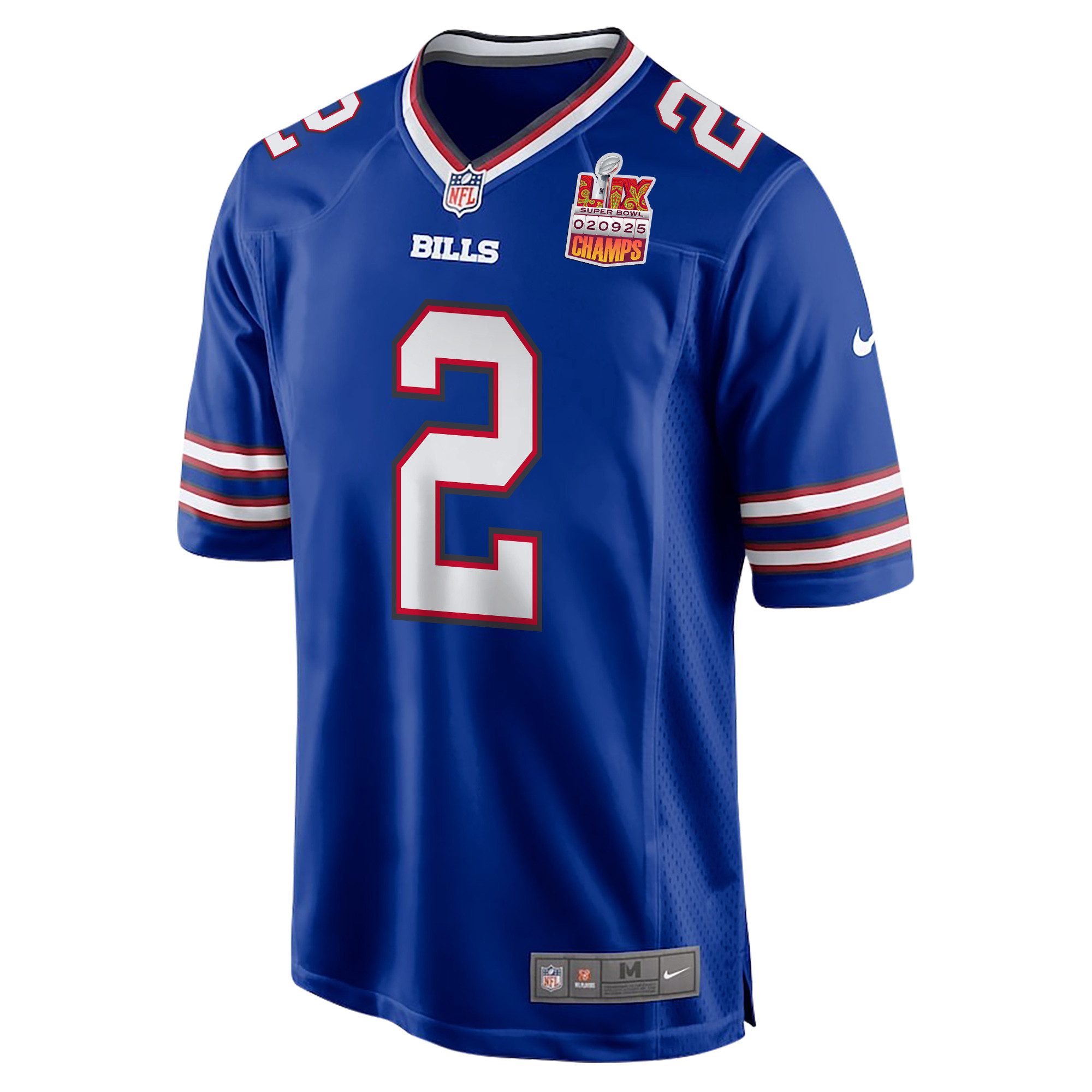 Tyler Bass 2 Buffalo Bills Super Bowl LIX Champions Patch Game Royal NFL Jersey Men's