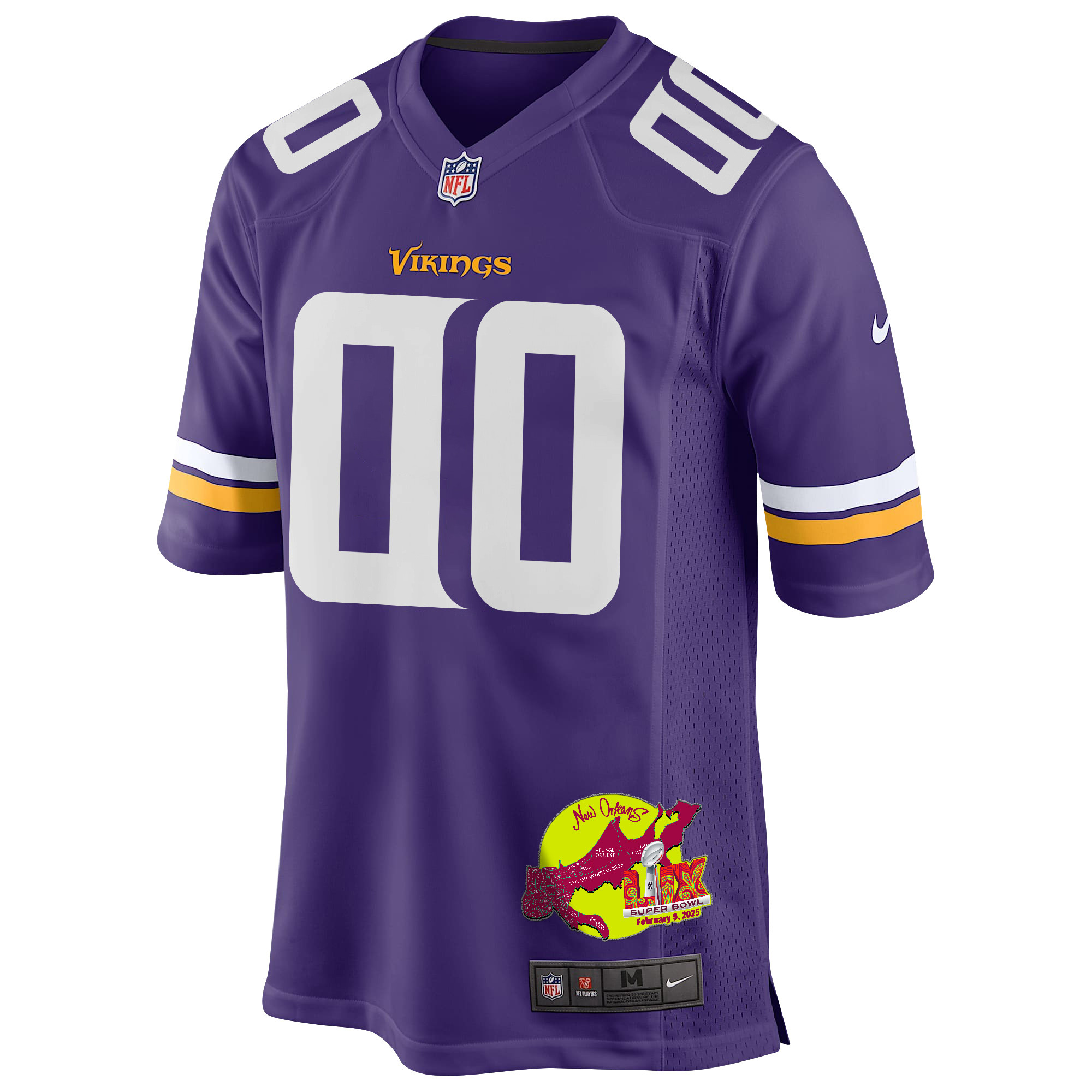 Minnesota Vikings Super Bowl LIX New Orleans Patch Game Custom Purple NFL Jersey Men's