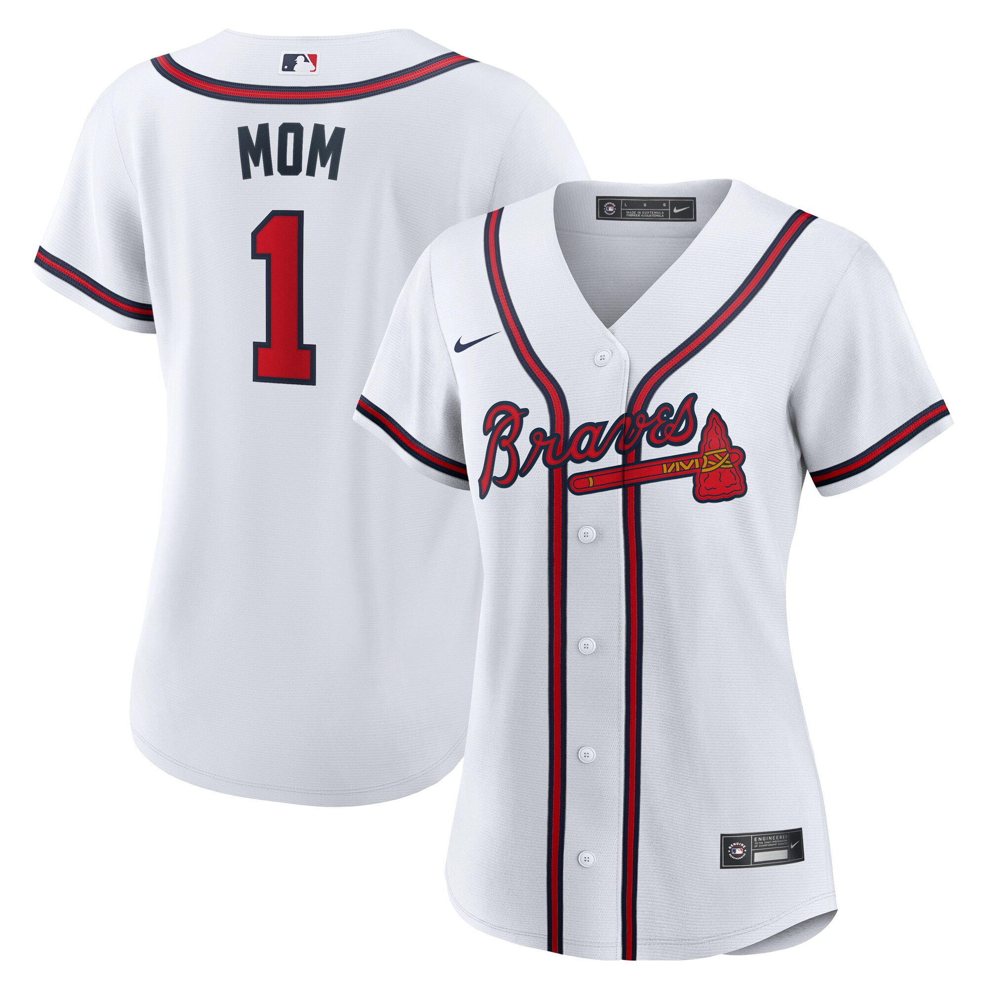 Atlanta Braves White #1 Mom Home MLB Jersey Women's