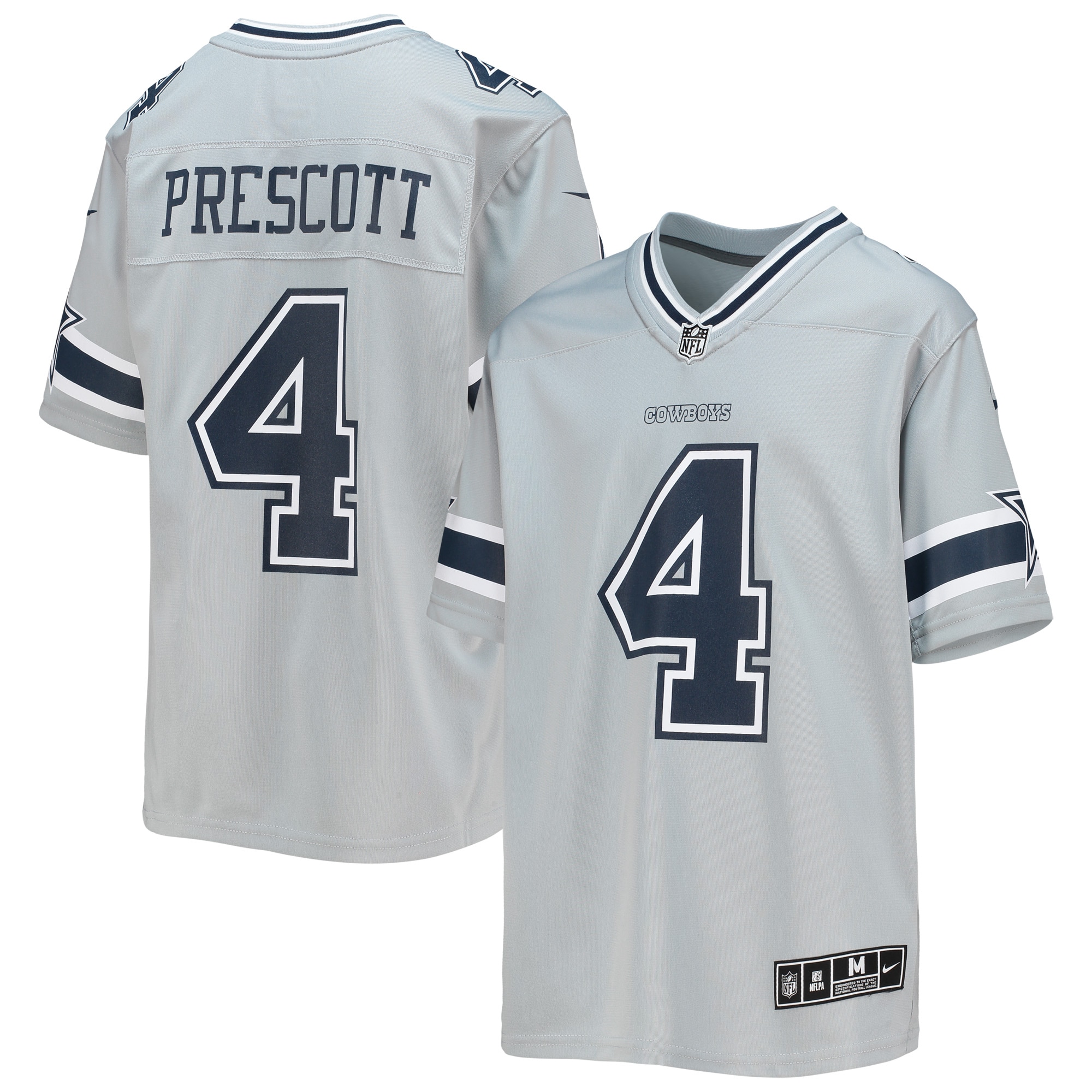 Dallas Cowboys Dak Prescott Silver Inverted Team Game NFL Jersey Youth