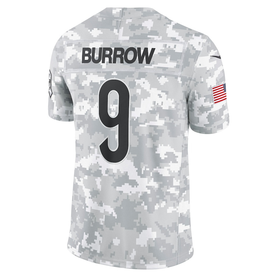 Joe Burrow 9 Cincinnati Bengals 2024 Salute to Service Limited Arctic Camo NFL Jersey Men's