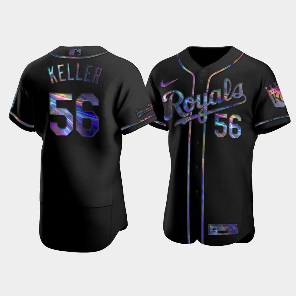 Kansas City Royals Brad Keller 56 Black Golden Edition Holographic MLB Jersey Men's