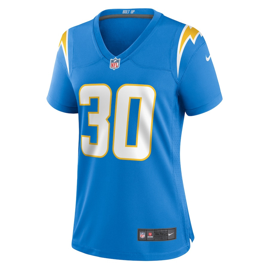 Kimani Vidal 30 Los Angeles Chargers Game Powder Blue NFL Jersey Women's