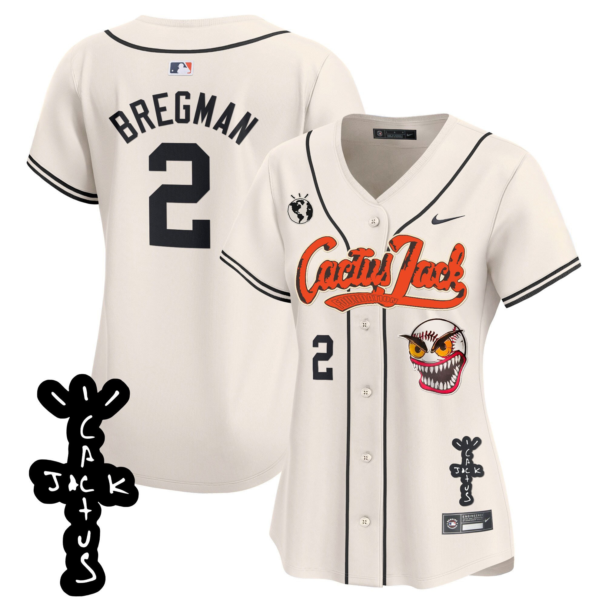 Alex Bregman 2 Houston Astros Cactus Jack Patch V2 Cream MLB Jersey Women's