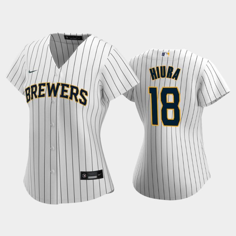 Milwaukee Brewers 18 Keston Hiura Alternate White MLB Jersey Women's
