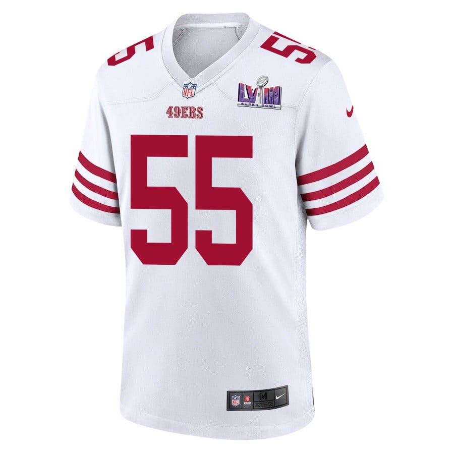 Jon Feliciano 55 San Francisco 49ers Super Bowl LVIII Patch Game White NFL Jersey Men's