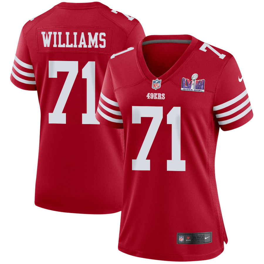 Trent Williams 71 San Francisco 49ers Super Bowl LVIII Patch Game Scarlet NFL Jersey Women's