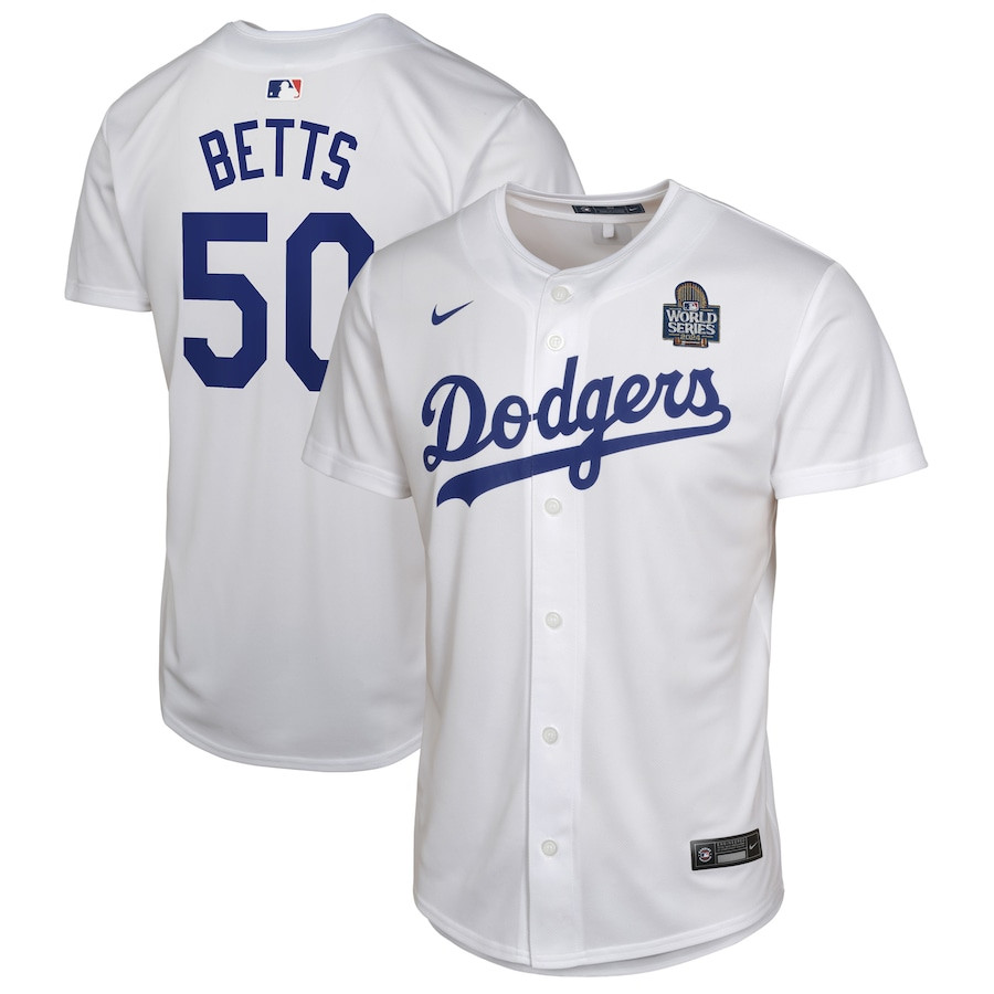 Mookie Betts 50 Los Angeles Dodgers 2024 World Series Game White MLB Jersey Youth