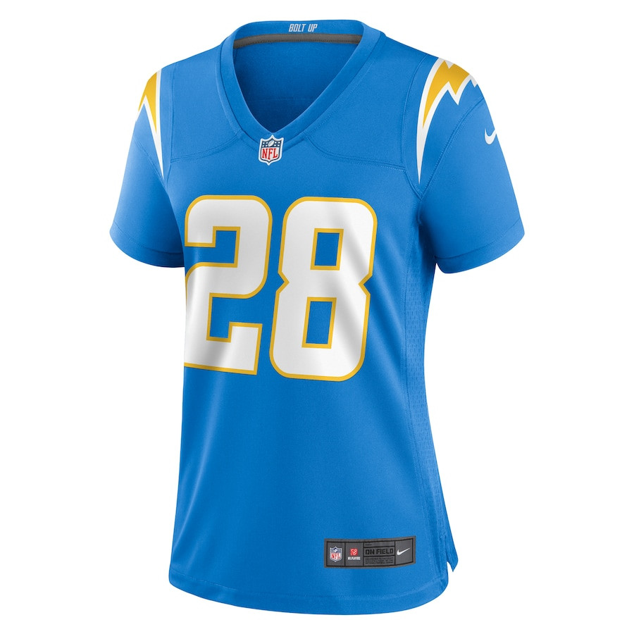 Hassan Haskins 28 Los Angeles Chargers Game Powder Blue NFL Jersey Women's