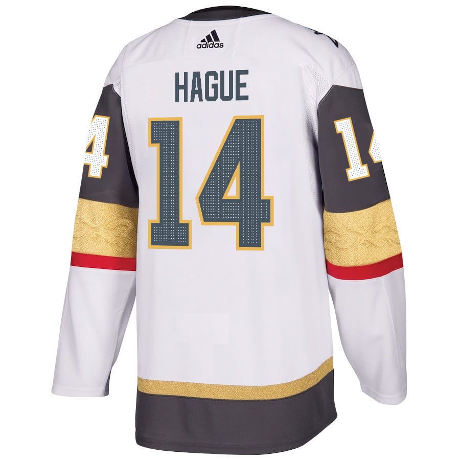Nicolas Hague 14 Vegas Golden Knights Stanley Cup 2023 Final Patch Away Breakaway White NHL Jersey Men's