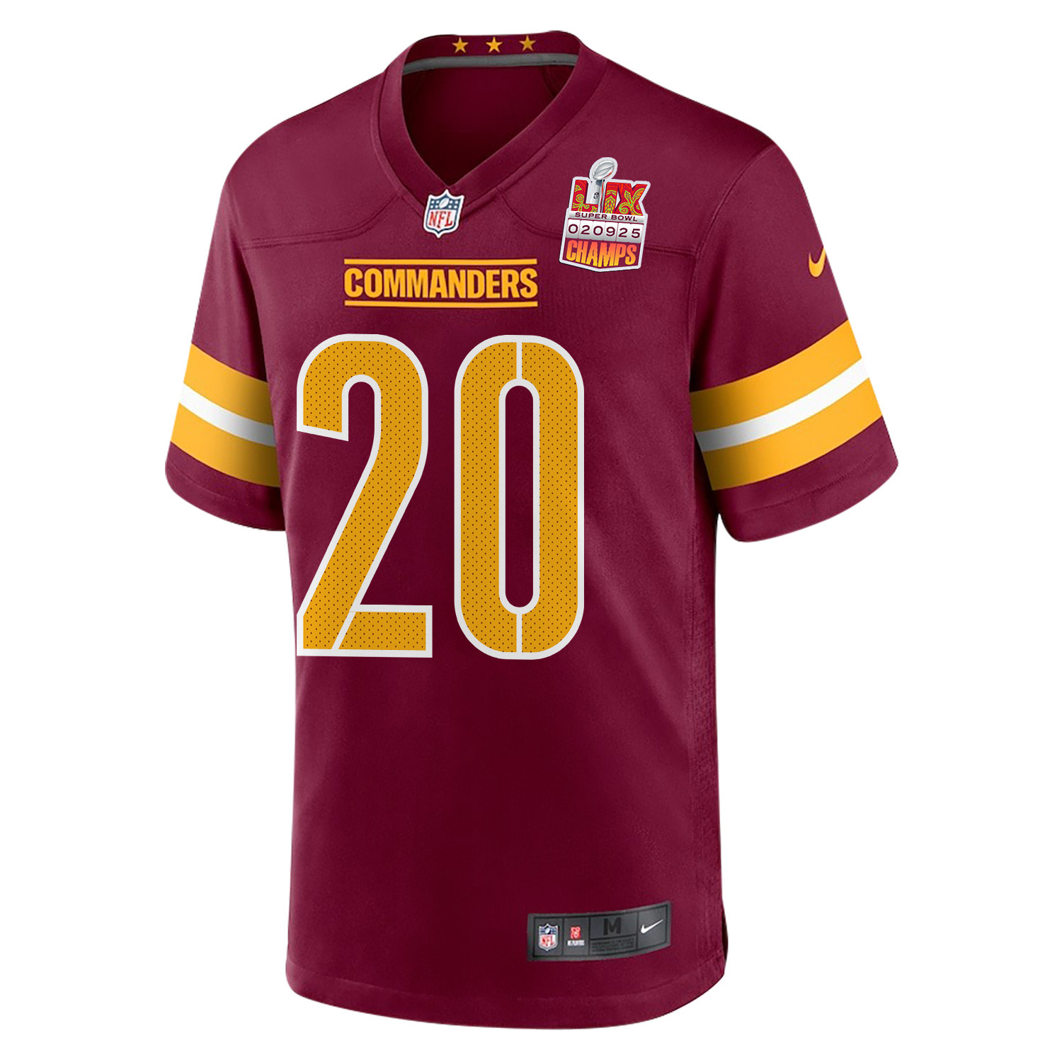 Quan Martin 20 Washington Commanders Super Bowl LIX Champions Patch Game Burgundy NFL Jersey Men's