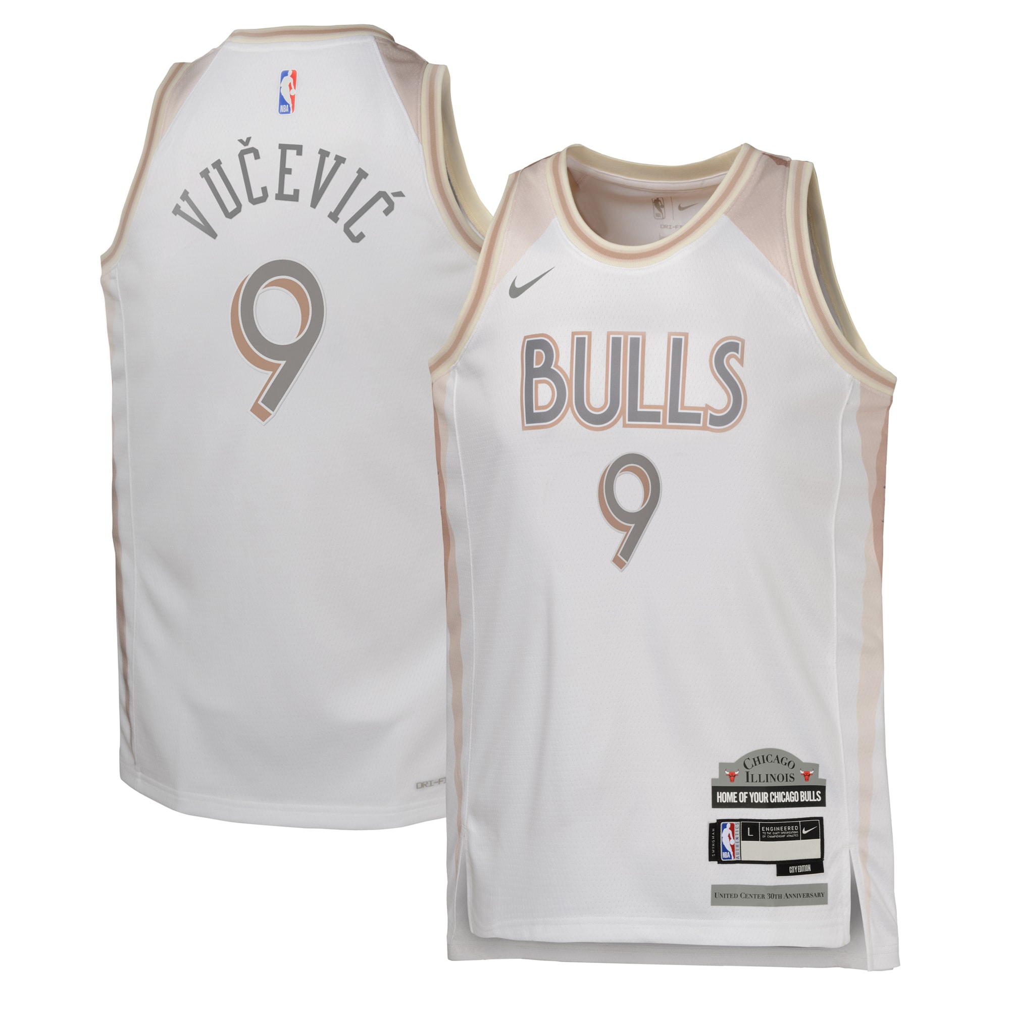 Camiseta City Edition Swingman de los Chicago Bulls 2024 Blanco Nikola Vucevic Juvenil NBA Jersey Men's