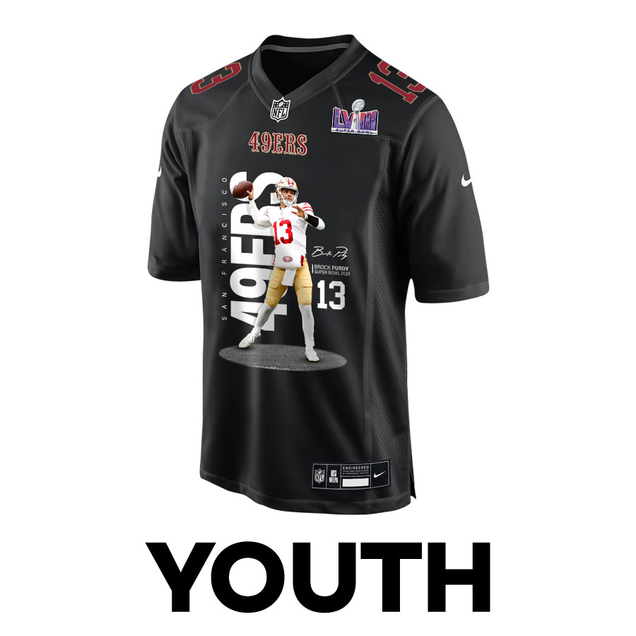 Brock Purdy 13 San Francisco 49ers Throwing Ball Fashion Game Carbon Black NFL Jersey Youth