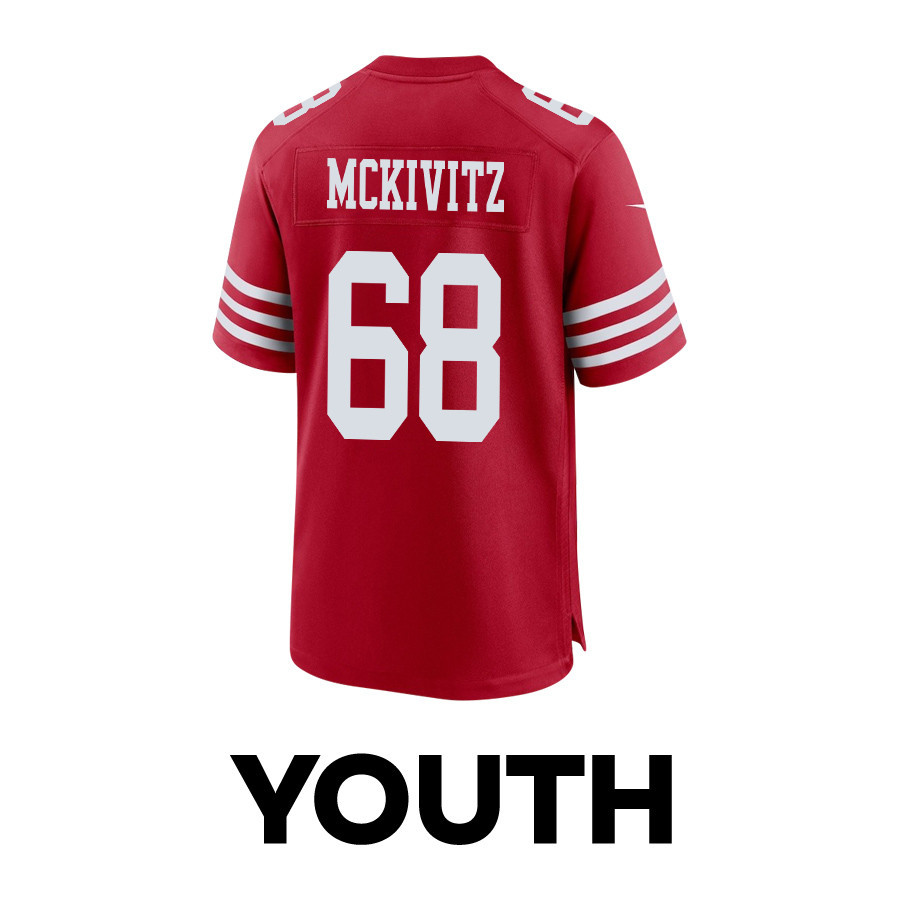 Colton McKivitz 68 San Francisco 49ers Super Bowl LVIII Patch Game Scarlet NFL Jersey Youth