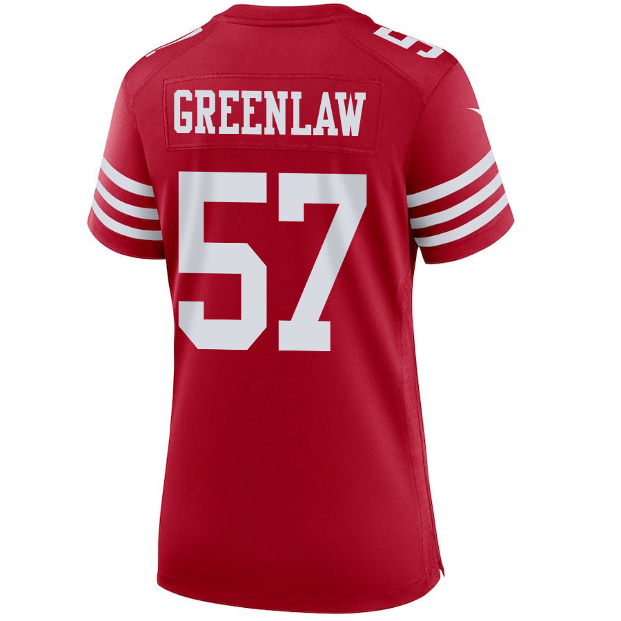 Dre Greenlaw 57 San Francisco 49ers Super Bowl LVIII Patch Game Scarlet NFL Jersey Women's