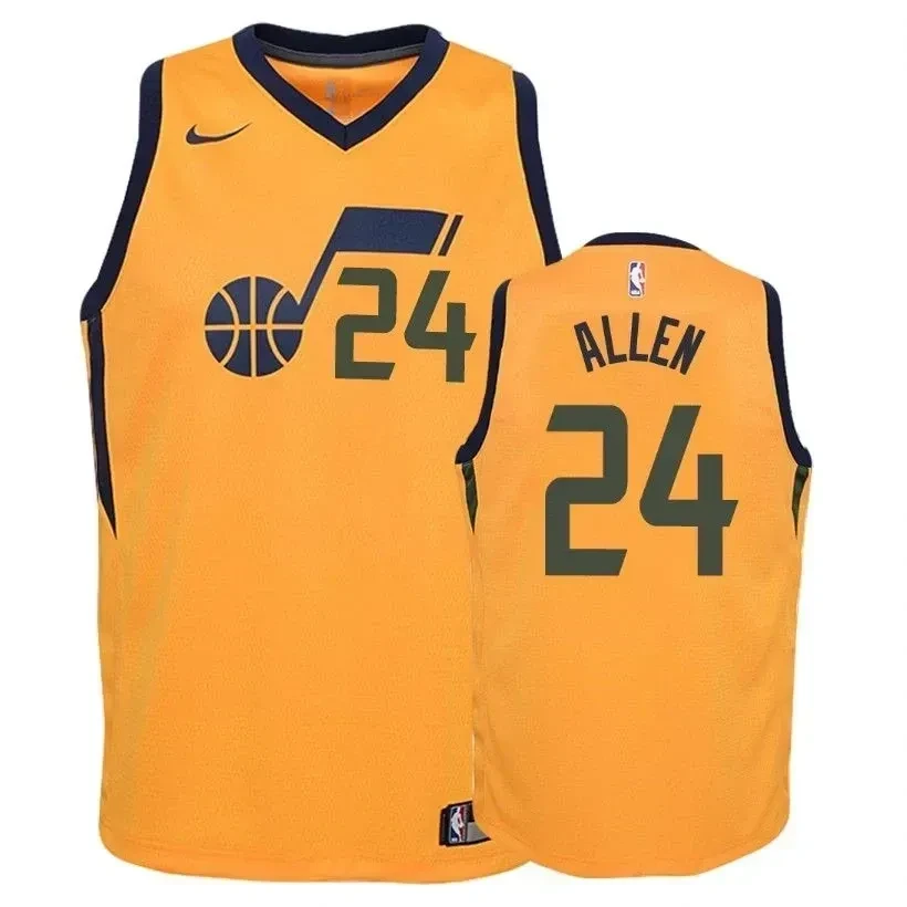 Utah Jazz Grayson Allen 24 Statet Yellow NBA Jersey Youth