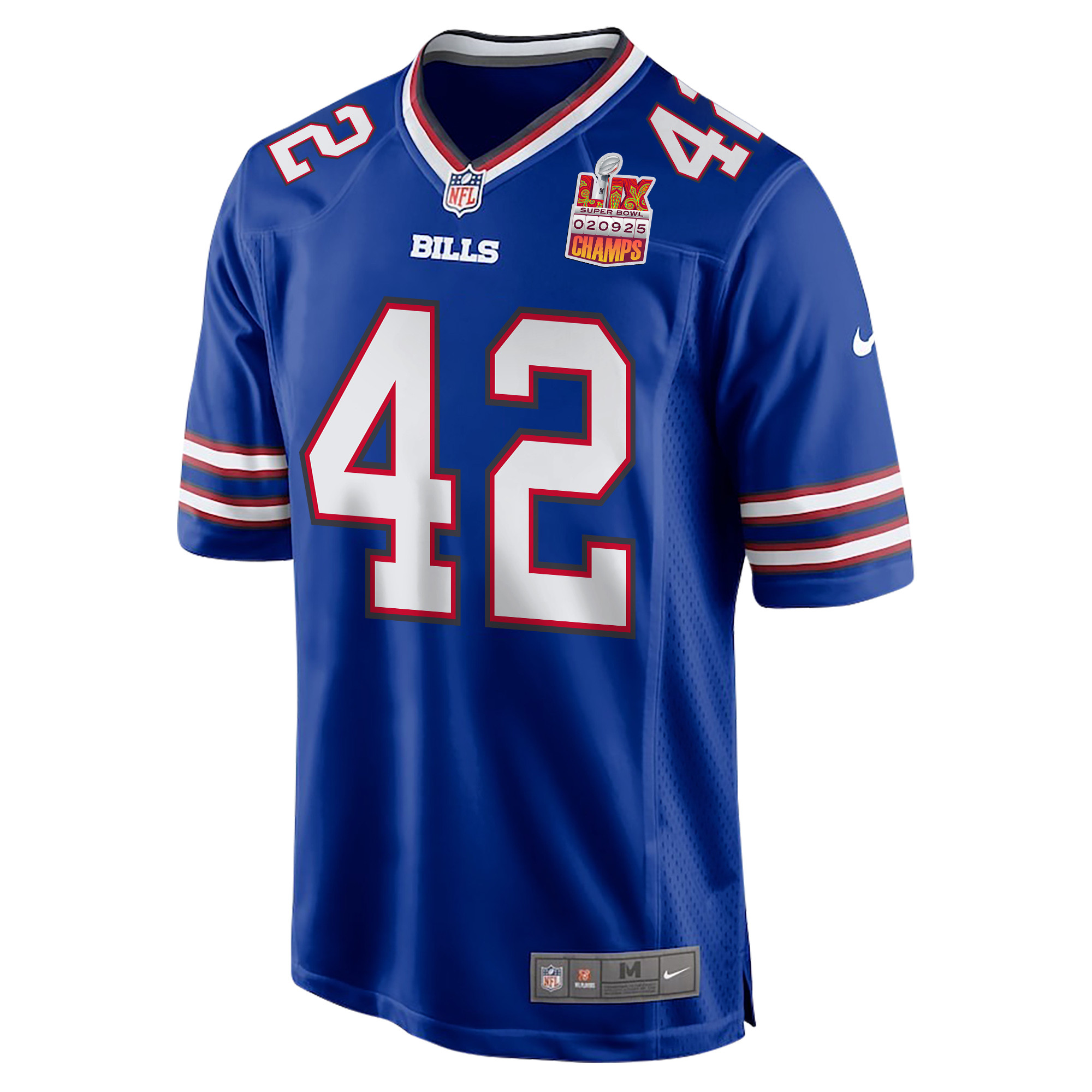 Dorian Williams 42 Buffalo Bills Super Bowl LIX Champions Patch Game Royal NFL Jersey Men's