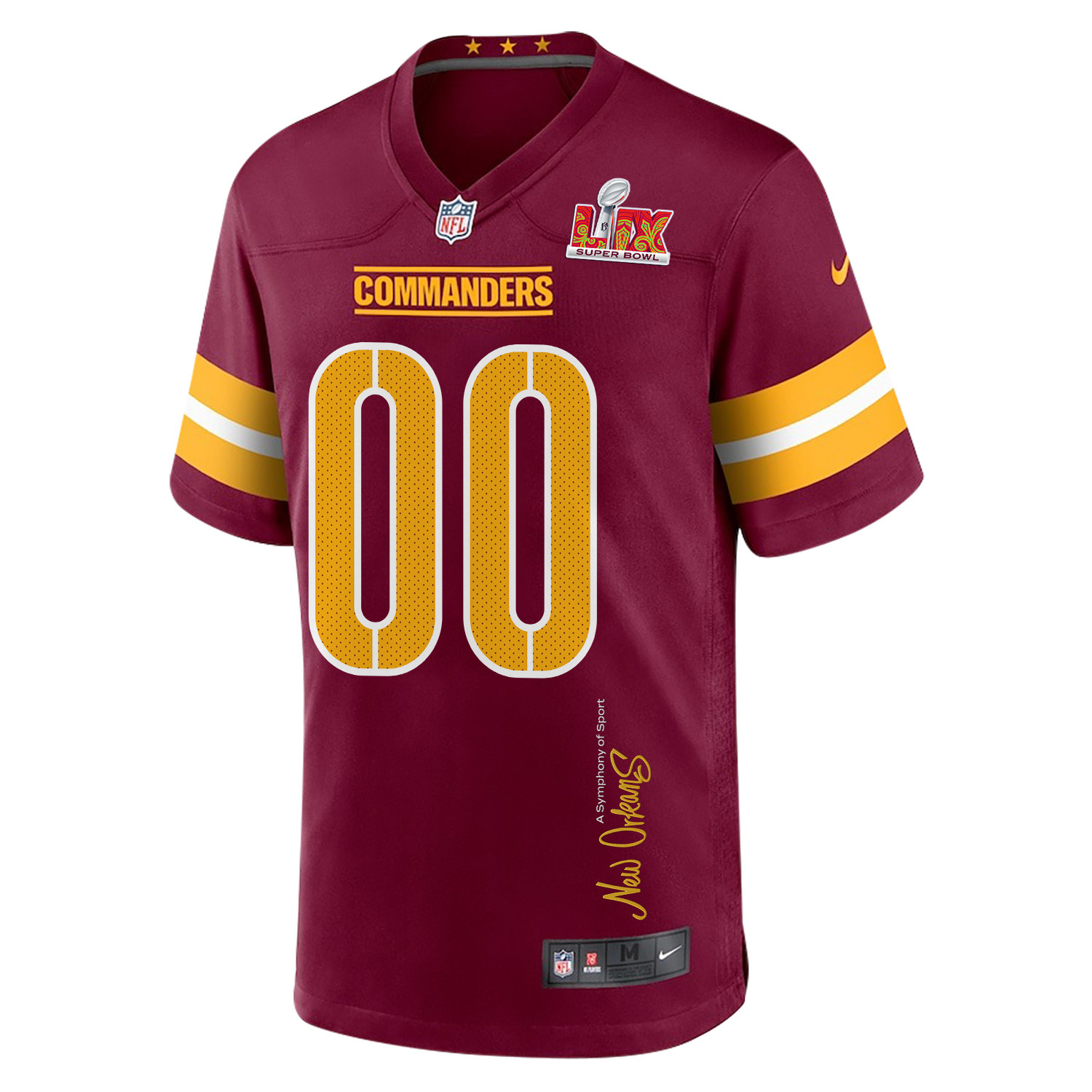 Washington Commanders Super Bowl LIX New Orleans A Symphony of Sport' EMBROIDERED Game Custom Burgundy NFL Jersey Men's
