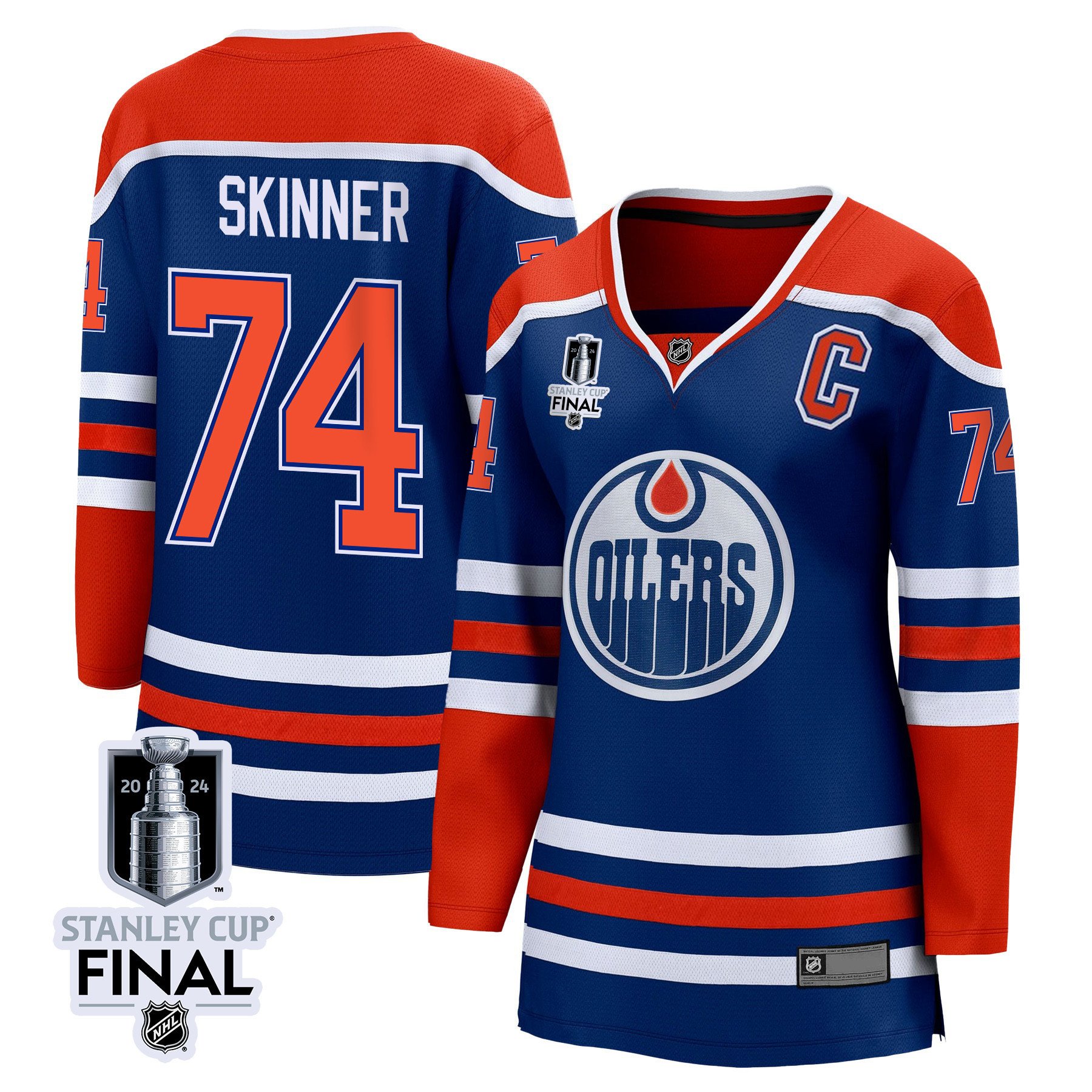 Stuart Skinner 74 Edmonton Oilers 2024 STANLEY CUP Final Home Royal NHL Jersey Women's
