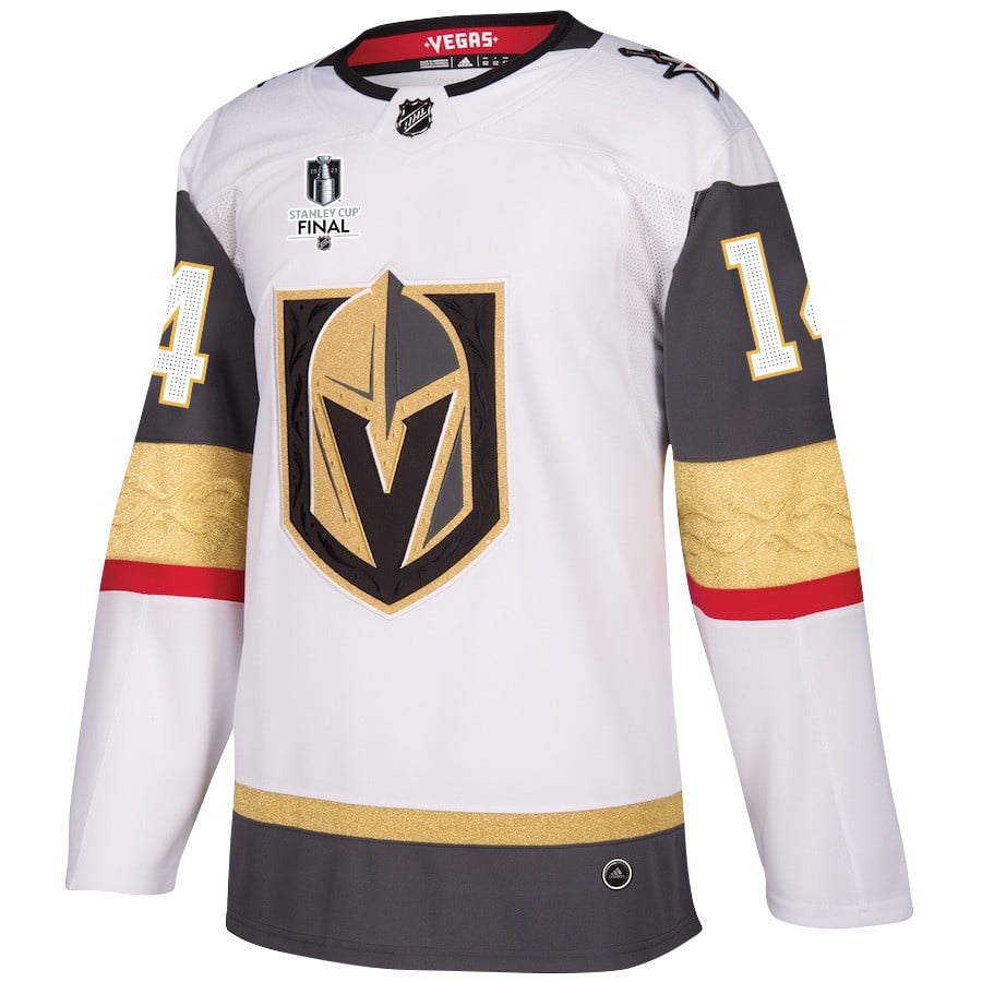 Nicolas Hague 14 Vegas Golden Knights Stanley Cup 2023 Final Patch Away Breakaway White NHL Jersey Men's