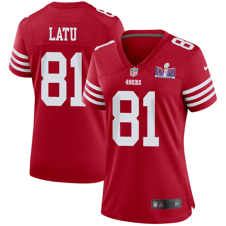 Cameron Latu 81 San Francisco 49ers Super Bowl LVIII Patch Game Scarlet NFL Jersey Women's