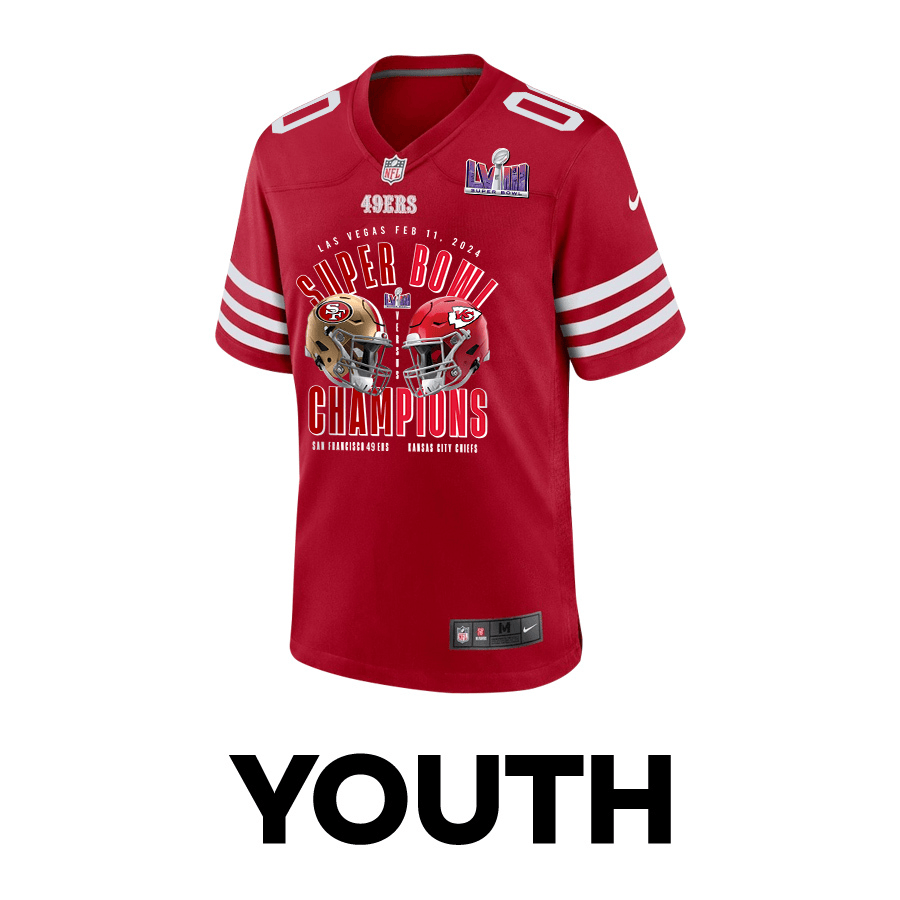 San Francisco 49ers vs. Kansas City Chiefs Super Bowl LVIII Matchup Game Custom Scarlet NFL Jersey Youth