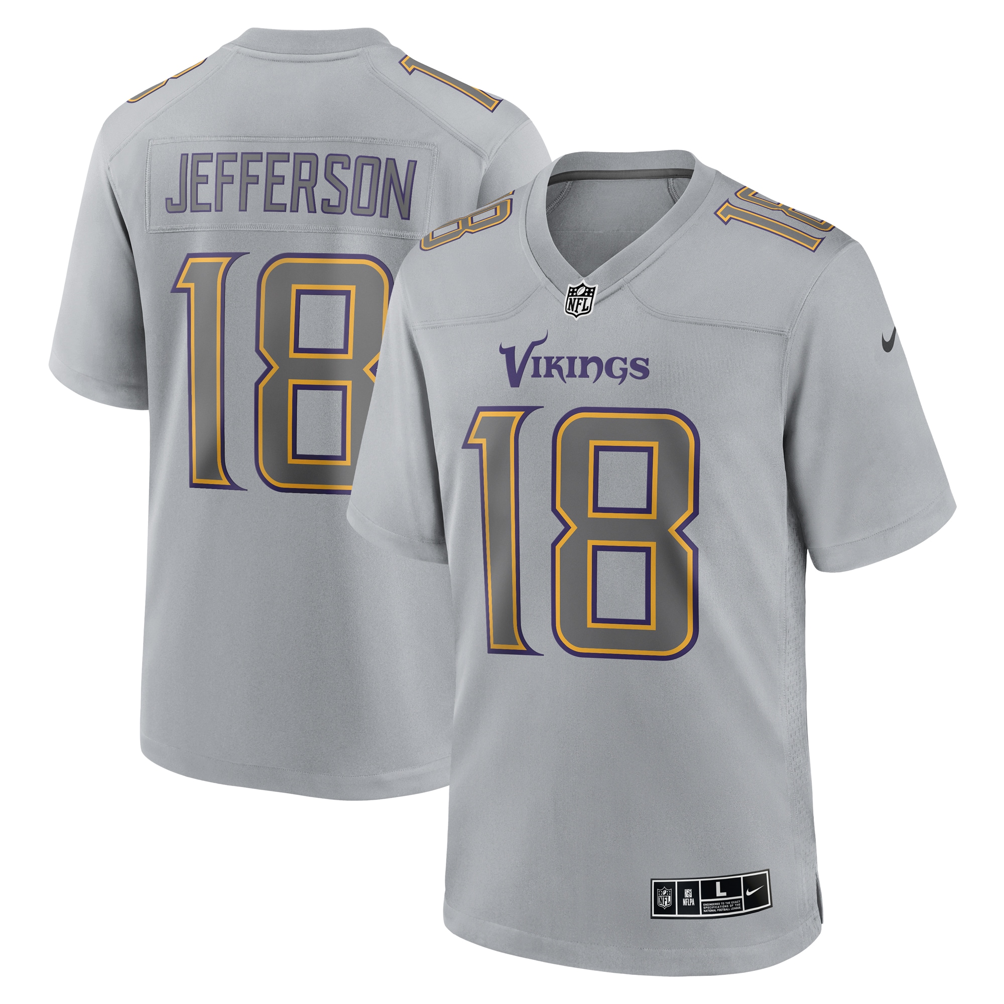 Minnesota Vikings Justin Jefferson Gray Atmosphere Fashion Game NFL Jersey Men's