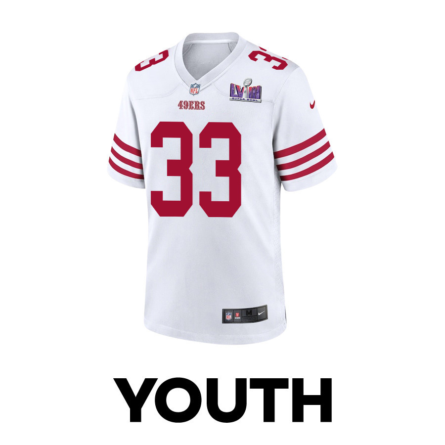Logan Ryan 33 San Francisco 49ers Super Bowl LVIII Patch Game White NFL Jersey Youth