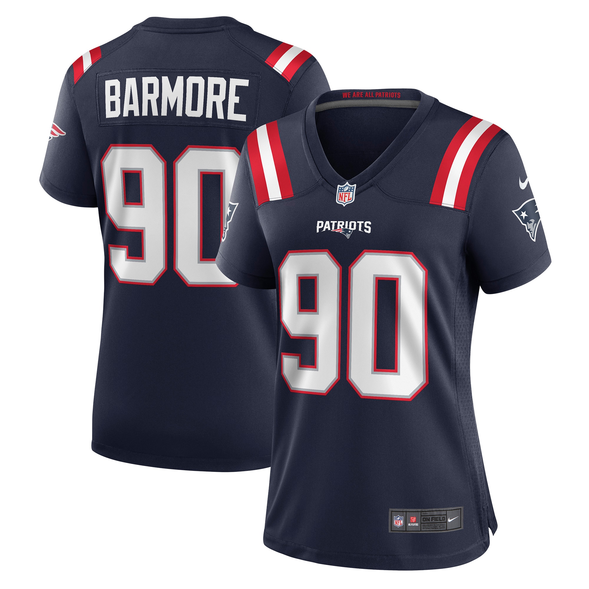 New England Patriots Christian Barmore Navy Player Game NFL Jersey Women's