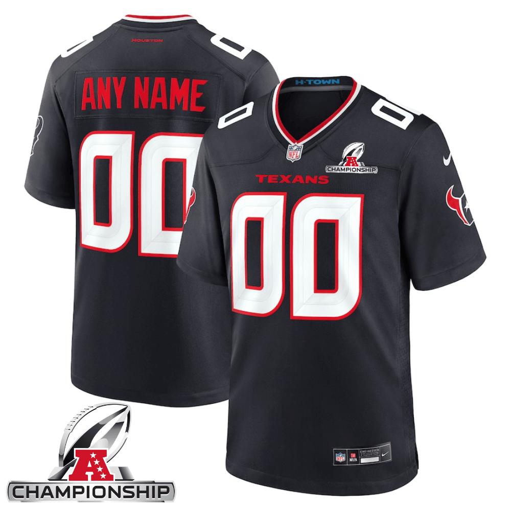 Houston Texans AFC Championship Patch Game Custom Navy NFL Jersey Men's