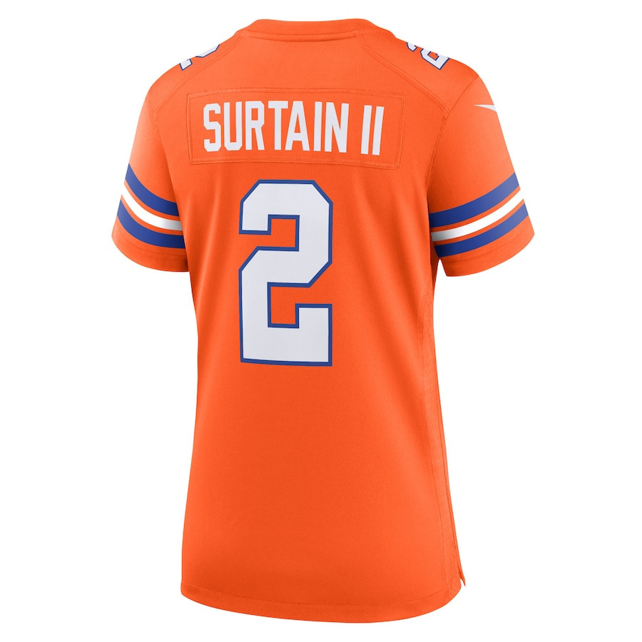 Patrick Surtain II 2 Denver Broncos Mile High Collection 1977 Throwback Player Game Orange NFL Jersey Women's
