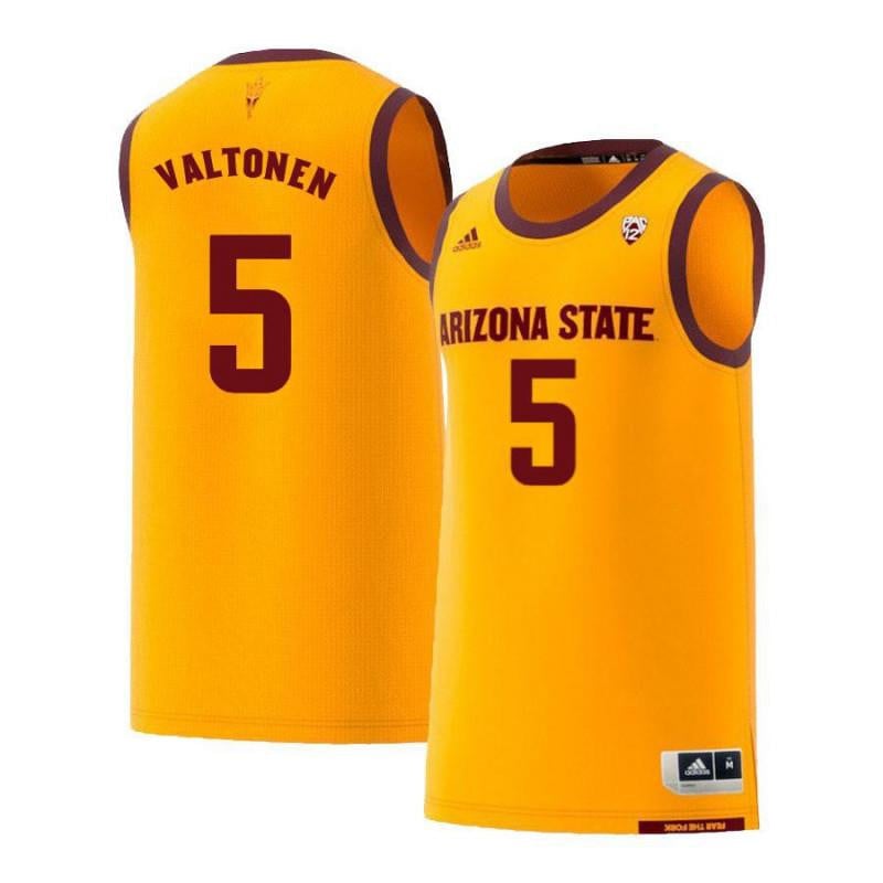 5 Elias Valtonen Yellow Retro Arizona State Sun Devils NCAA Jersey Men's