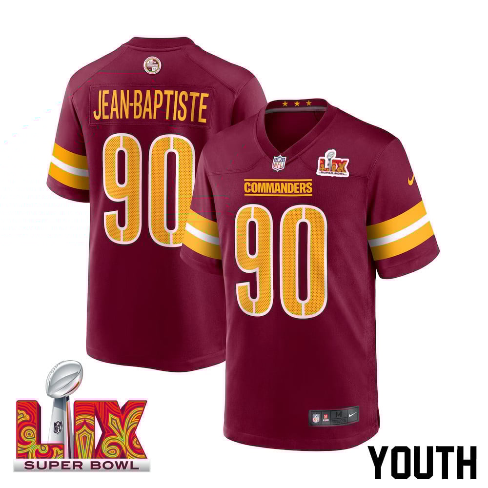 Javontae Jean-Baptiste #90 Washington Commanders Super Bowl LIX Burgundy NFL Jersey Youth