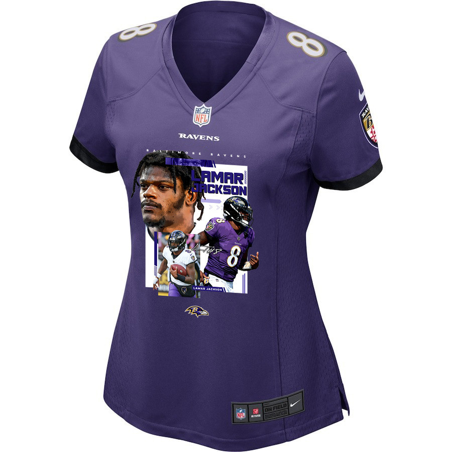 Lamar Jackson 8 Baltimore Ravens Cobra Jackson Game Purple NFL Jersey Women's