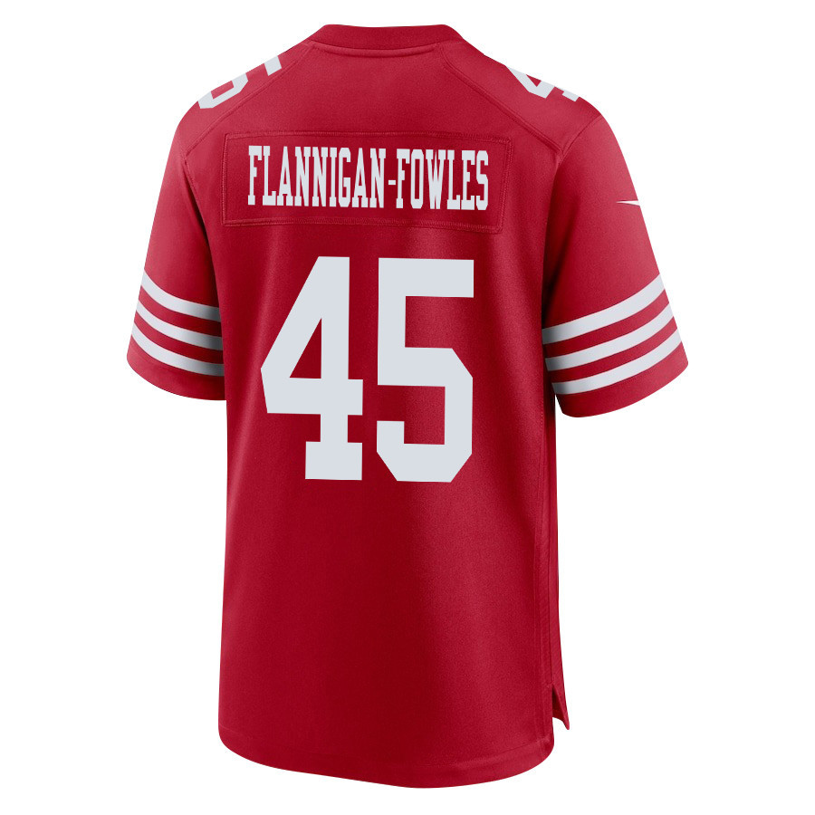 Demetrius Flannigan-Fowles 45 San Francisco 49ers Super Bowl LVIII Patch Game Scarlet NFL Jersey Men's